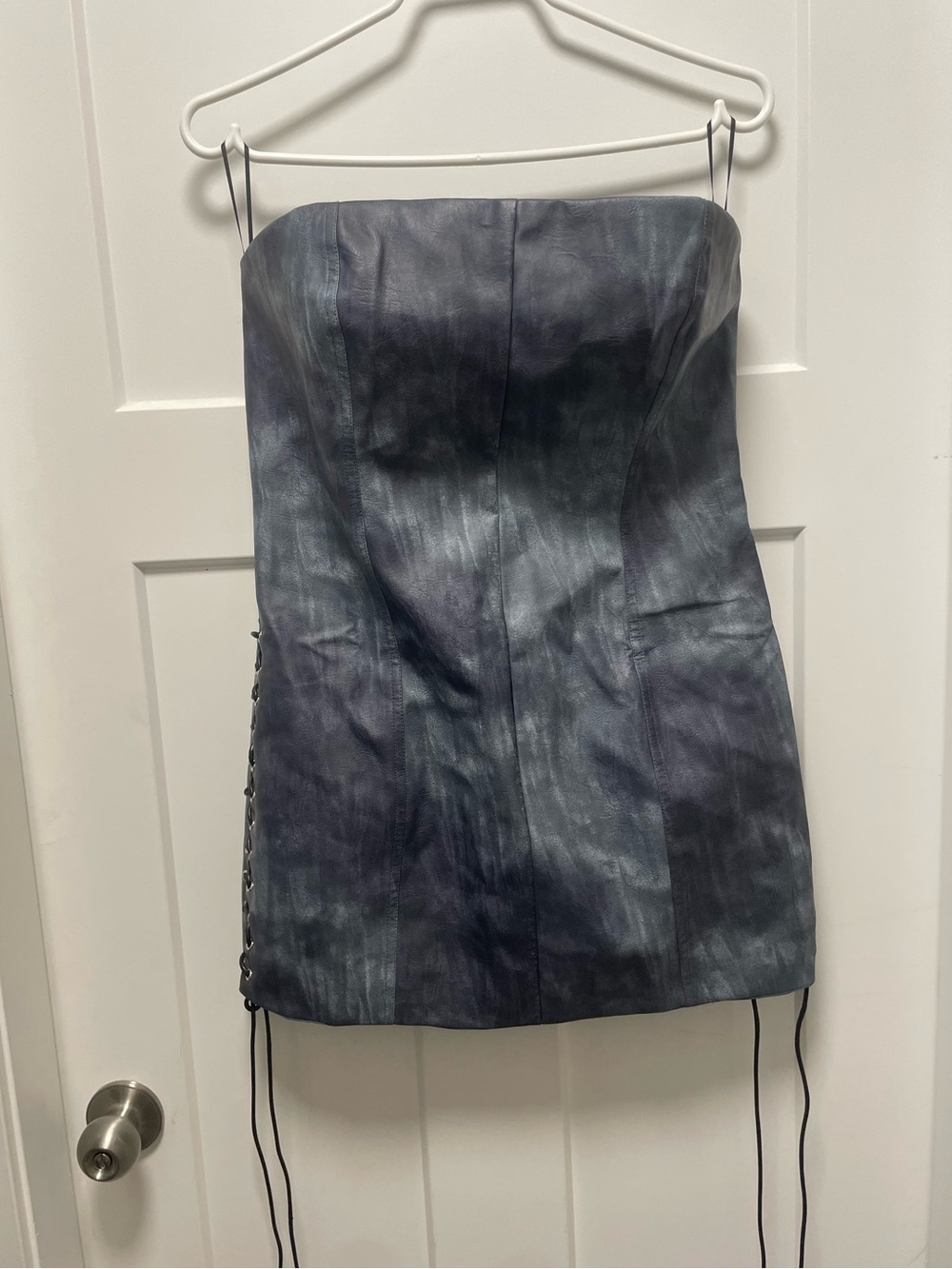 Strapless Faux Leather Mini Dress Charcoal Gray